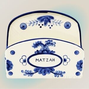 Hand Painted White and Blue Matzah Holder, Delft Design